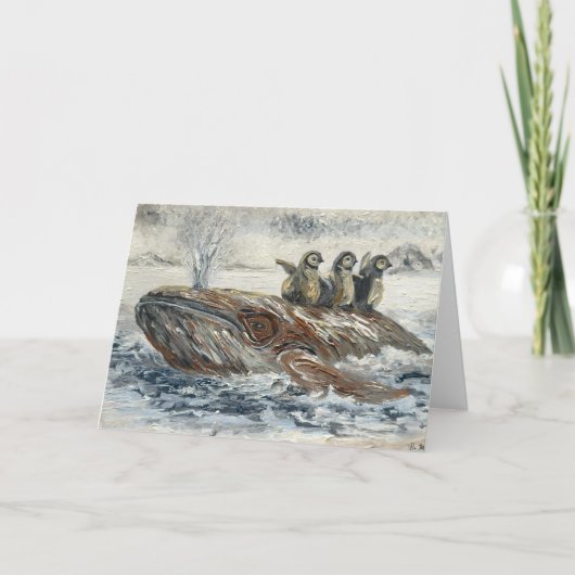 Whale Riders Whimsical Whale and Penguin Ocean Kaart (Voorkant)