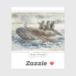 Whale Riders Whimsical Whale and Penguin Ocean Sticker