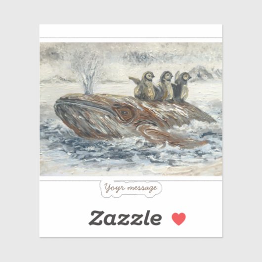 Whale Riders Whimsical Whale and Penguin Ocean Sticker (Vel)