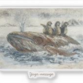 Whale Riders Whimsical Whale and Penguin Ocean Sticker (Voorkant)