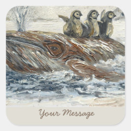 Whale Riders Whimsical Whale and Penguin Ocean Vierkante Sticker