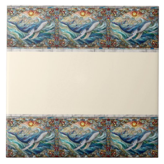 Whale`s Delight Een Glas in lood Ocean Tale grens Tegeltje (Voorkant)