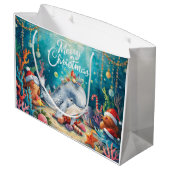 Whale Santa Hat Under the Sea Christmas Party  Groot Cadeauzakje (Achterkant Gekanteld)