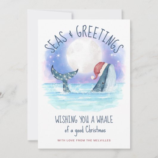 Whale Santa Zee Moon en sterren Kerstmis Feestdagenkaart (Voorkant)