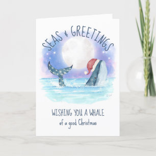 Whale Santa Zee Moon & Stars Nautical Kerstmis Feestdagen Kaart