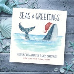 Whale Santa Zee Nautical Funny Kerstmis Feestdagenkaart<br><div class="desc">De Nautical humor kerstkaart is voorzien van een waterverf walvis die een kerstman draagt die in het zee zwemt met een snaarlicht dat zijn staart versiert. De "Zeeen & groeten" en "Een walvis met een goede kerstdag" begroeten,  samen met de naam,  kunnen gepersonaliseerd worden. Art door KL Stock</div>