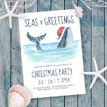 Whale Santa Zee Nautical kerstparty Kaart<br><div class="desc">De uitnodiging voor een kerstfeest met een neusthema nodigt de gast uit naar "een walvis van goede tijd" en is voorzien van een waterverf walvis die een kersthoed draagt die in het zee zwaait met snaarlampen die zijn staart versieren. De titel "Zeeen & groeten" en de partijgegevens kunnen worden gepersonaliseerd....</div>