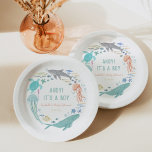 Whale Shark Boy Baby shower Papieren Bordje<br><div class="desc">Onder het zee "Ahoy! Het is een jongen" baby shower papieren borden.</div>