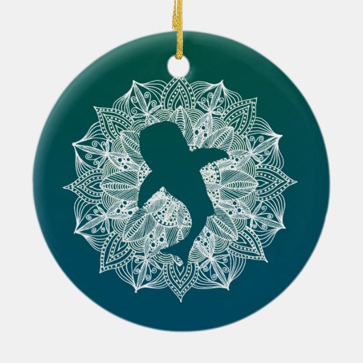 Whale Shark Mandala Circle Turquoise Keramisch Ornament (Achterkant)