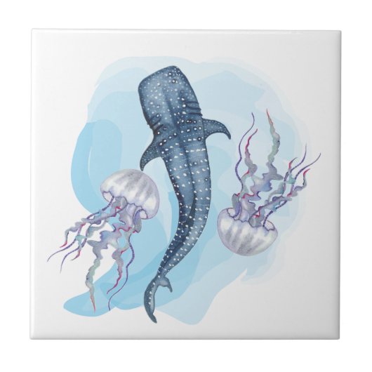 Whale Shark. Watercolor Tegeltje (Voorkant)