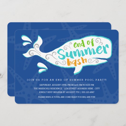 Whale Splash | Uitnodiging zomervakantie einde zom (Voorkant / Achterkant)