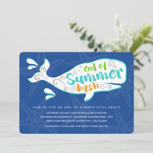 Whale Splash | Uitnodiging zomervakantie einde zom (Staand voorkant)