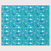 Whale Starfish Patroon | MiddelBlauwgroen Cadeaupapier (Vlak)