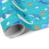 Whale Starfish Patroon | MiddelBlauwgroen Cadeaupapier (Rol Hoek)