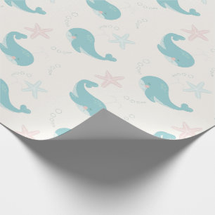Whale & Starfish Patroon White Cream Cadeaupapier