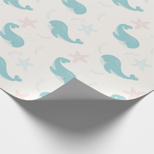 Whale & Starfish Patroon White Cream Cadeaupapier (Hoek)