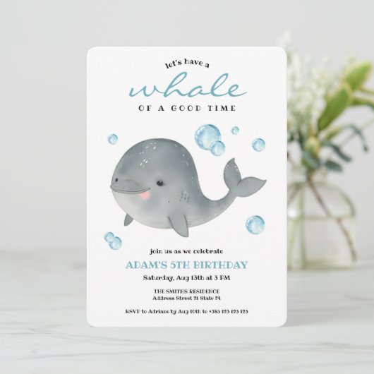 Whale Summer Birthday Party Uitnodiging (Staand voorkant)