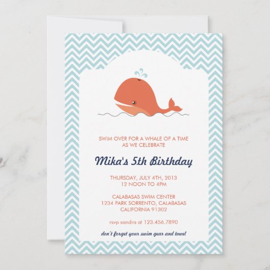 Whale Swim Summer Birthday Party Invitation Kaart (Voorkant)