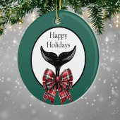Whale Tail en Plaid Bow Zwart Wit Kerstmis Keramisch Ornament