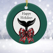Whale Tail en Plaid Bow Zwart Wit Kerstmis Keramisch Ornament