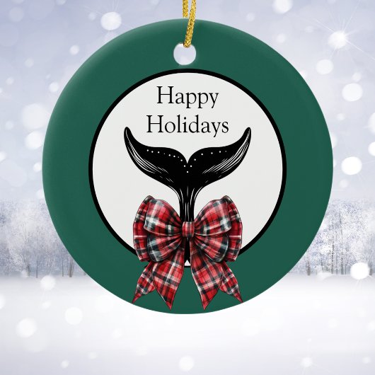 Whale Tail en Plaid Bow Zwart Wit Kerstmis Keramisch Ornament