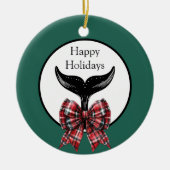 Whale Tail en Plaid Bow Zwart Wit Kerstmis Keramisch Ornament (Voorkant)