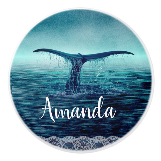 Whale Tail over Ocean Custom Keramische Knop (Voorkant)