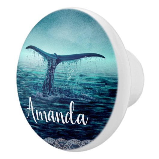 Whale Tail over Ocean Custom Keramische Knop (Rechts)