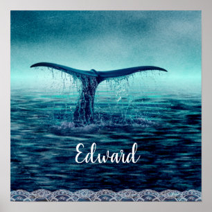 Whale Tail over Ocean Custom Poster