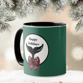 Whale Tail Zwart Wit Plaid Bow Kerstmis Mok