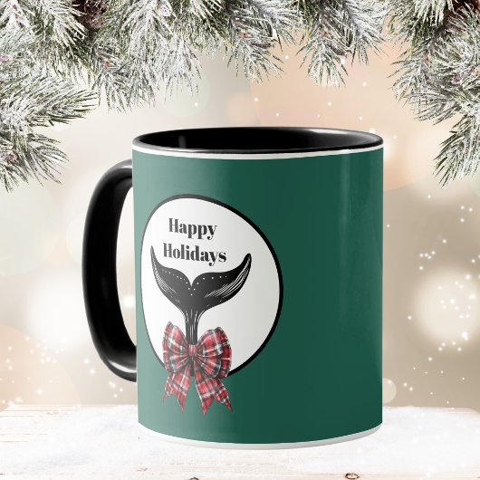 Whale Tail Zwart Wit Plaid Bow Kerstmis Mok