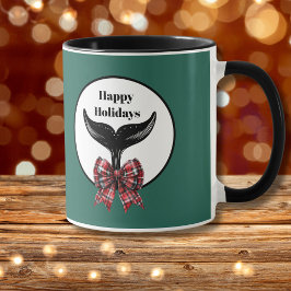 Whale Tail Zwart Wit Plaid Bow Kerstmis Mok