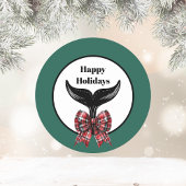Whale Tail Zwart Wit Plaid Bow Kerstmis Ronde Kartonnen Onderzetter