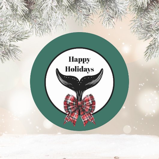 Whale Tail Zwart Wit Plaid Bow Kerstmis Ronde Kartonnen Onderzetter