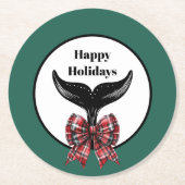 Whale Tail Zwart Wit Plaid Bow Kerstmis Ronde Kartonnen Onderzetter (Voorkant)