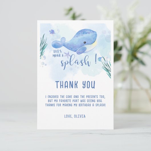 Whale Tastic Blue Verjaardag Bedankt Card (Staand voorkant)