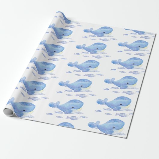 Whale Tastic Blue Verjaardag Cadeaupapier (Uitgerold)