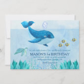 Whale Theme Eerste Verjaardag Uitnodiging (Voorkant)