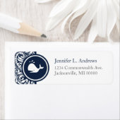Whale Theme Navy Blue White Damask Beach Weddings Etiket (Insitu)