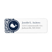 Whale Theme Navy Blue White Damask Beach Weddings Etiket (Voorkant)