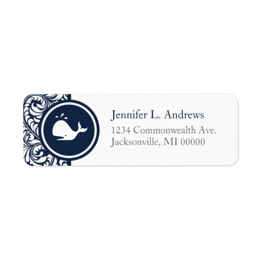 Whale Theme Navy Blue White Damask Beach Weddings Etiket (Voorkant)