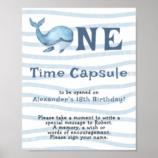 Whale Time Capsule 1e verjaardag Poster (Voorkant)