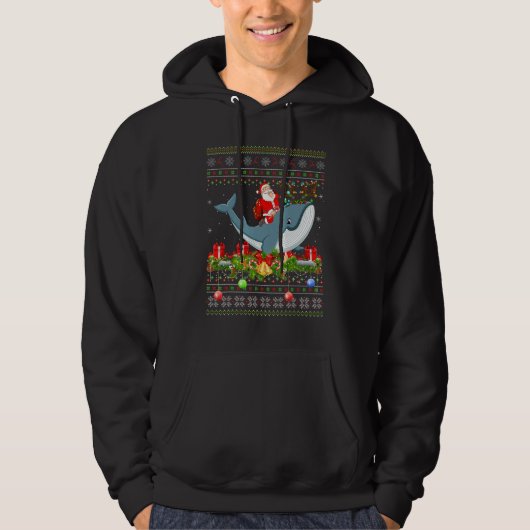 Whale  Ugly Santa Riding Whale Christmas Hoodie (Voorkant)