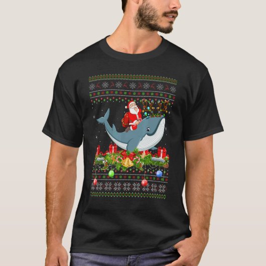 Whale  Ugly Santa Riding Whale Christmas T-shirt (Voorkant)