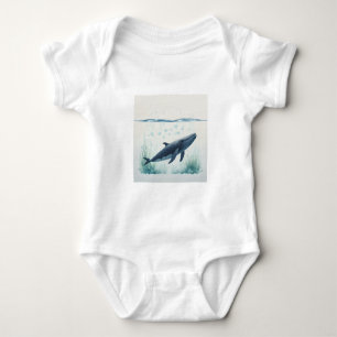 Whale Underwater White Hoodie Romper