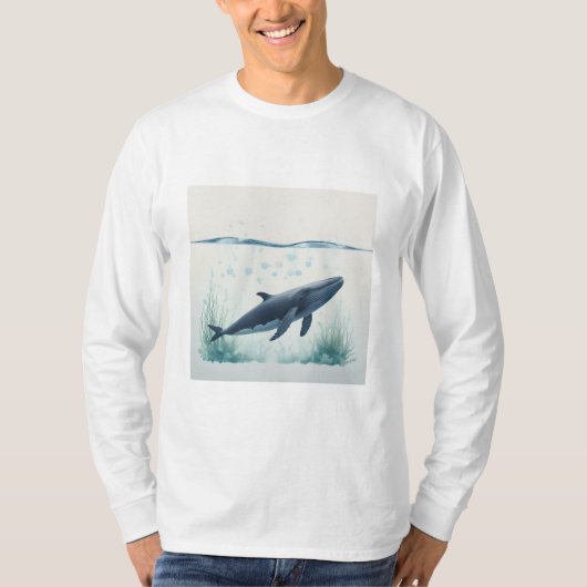Whale Underwater White Hoodie T-shirt (Voorkant)