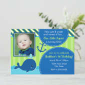 Whale Verjaardag Uitnodiging 5x7 1e Verjaardag (Staand voorkant)