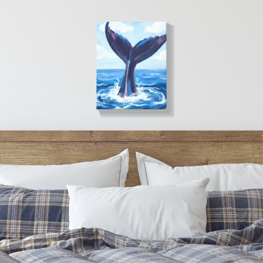 Whale Watching | Blue Ocean Watercolor Canvas Afdruk (Insitu (Slaapkamer))