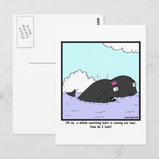 Whale Watching: Cartoon walvis Briefkaart (Voorkant / Achterkant)