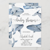 Whale Waterverf Baby shower uitnodigen Kaart (Voorkant / Achterkant)